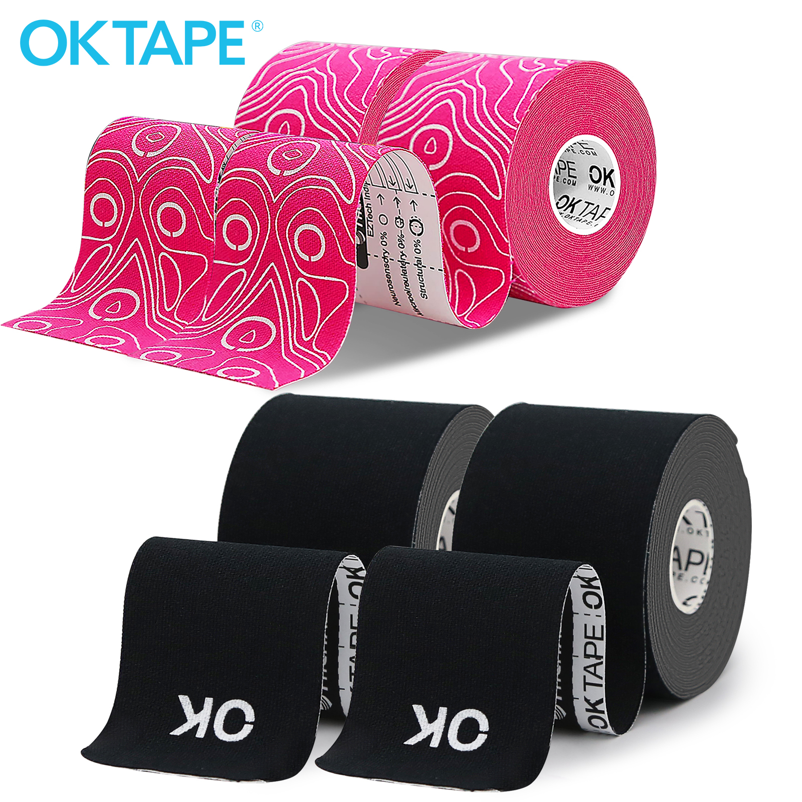 Sports Taping Precut - OK TAPE Kinesiology Tape 4 Rolls