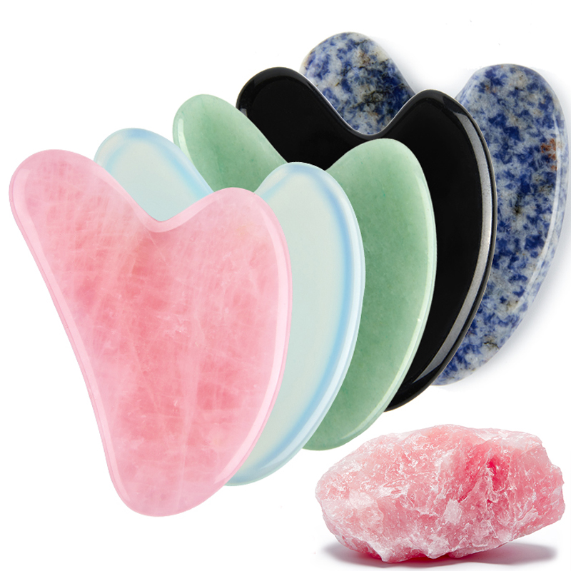 Jade Gua Sha Tool - Natural Stone Jade Gouache Scraper Rose